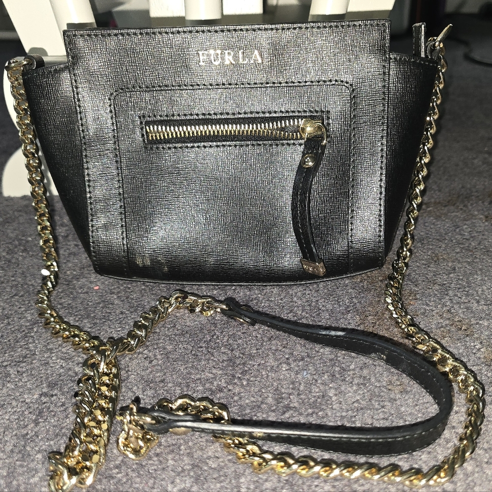 Furla Ginevra chain shoulder black leather luxury crossbody bag